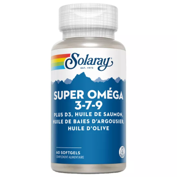 SOLARAY - Super Oméga 3-7-9 - Plus D3, huile de saumon, de baies d'argousier et d'olive 60 gélules