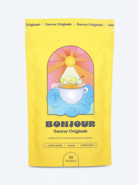 BONJOUR - Poudre enrichie en champignons adaptog&egrave;nes Lions's Mane Chaga Cordyceps - Saveur Originale 30 doses