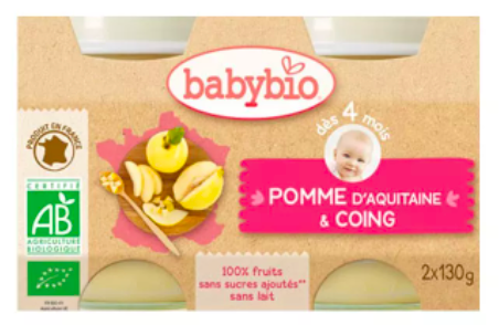 BABYBIO - Petit pot pomme & coing pot 2x130G