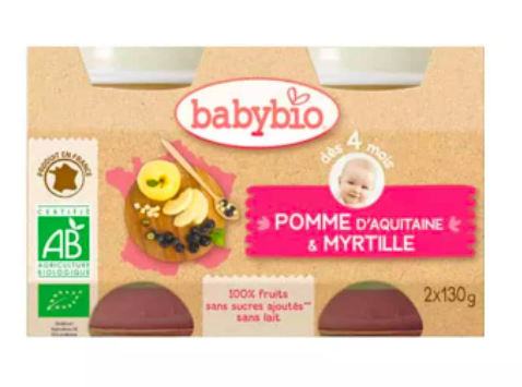 BABYBIO - Petit pot pomme & myrtille 2x130G