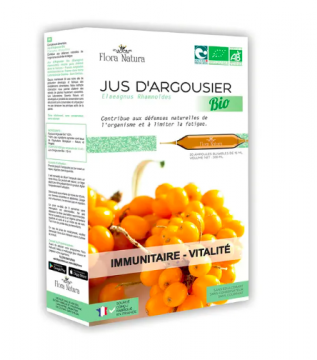 FLORA NATURA - Jus d'Argousier Bio Immunitaire et Vitalit&eacute; 20 ampoules x 15ml