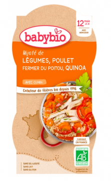 BABYBIO - Mijot&eacute; de l&eacute;gumes poulet quinoa 12 mois et + bio 2 bols de 200 g