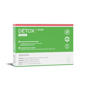 ARAGAN - D&eacute;tox - 3 souches microbiotiques 7 extraits de plantes 7 jours - 14 g&eacute;lules