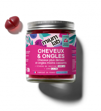 MIUM LAB - Cheveux et Ongles - Hautement dosé en biotine, vitamines et zinc sans sucres 42 gummies