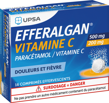 EFFERALGAN VITAMINE C 200mg PARACETAMOL 500mg UPSA - Douleurs et fièvres 16 comprimés effervescents