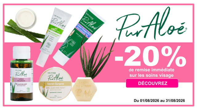 PUR ALOE -20% de remise imm&eacute;diate sur les soins visage