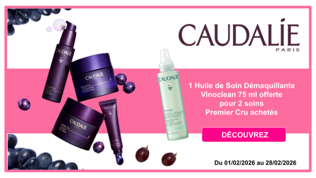 CAUDALIE 1 huile de soin d&eacute;maquillante Vinoclean offerte pour 2 soins Premier Cru achet&eacute;s