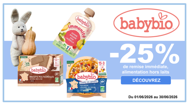 BABYBIO -25% de remise immédiate sur la gamme alimentation, hors laits