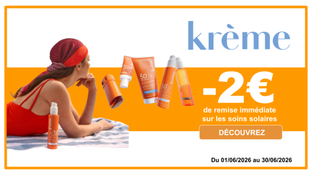 KR&Egrave;ME -2&euro; de remise imm&eacute;diate sur les soins solaires