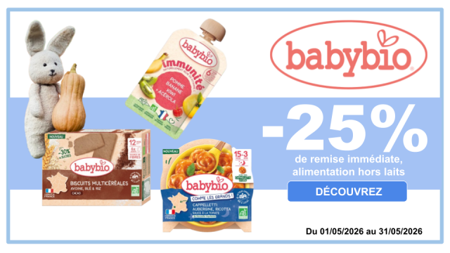 BABYBIO -25% de remise immédiate sur la gamme alimentation, hors laits