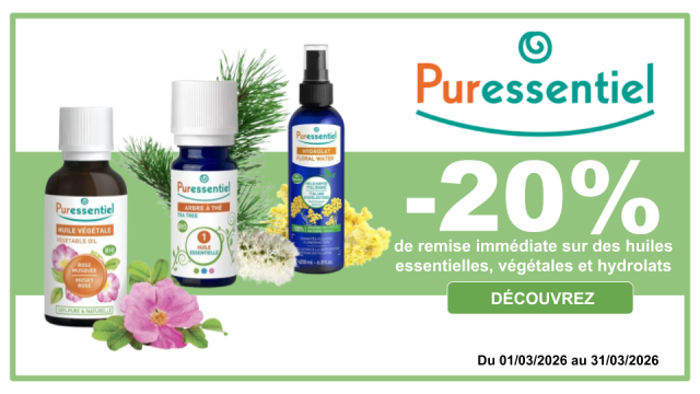 PURESSENTIEL -20% de remise imm&eacute;diate sur les huiles v&eacute;g&eacute;tales, essentielles et hydrolats