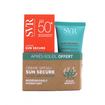 SVR - SUN SECURE - Coffret crème solaire biodégradable hydratante SPF50+ 50ml et Lait après-soleil apaisant 50ml offert