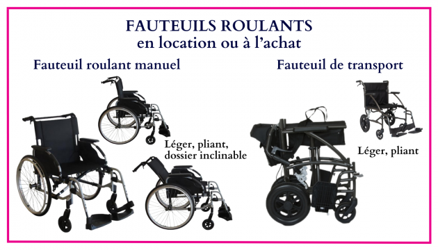 Fauteuils roulants en location ou à l'achat, légers, pliants